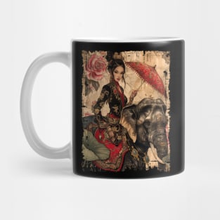 Traditional Art Vietnamese Girl on Elephant Mug